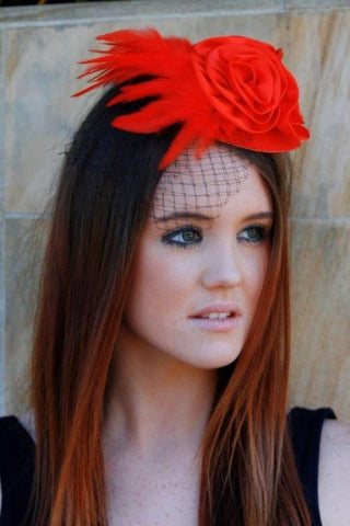 "Classic Couture" RED with Black Veil-Fascinators-Fascinators Direct Online-Fascinators Australia