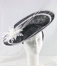 "Laurelle" Black and Ivory White Large Fascinator Hat