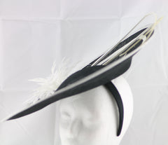 "Laurelle" Black and Ivory White Large Fascinator Hat