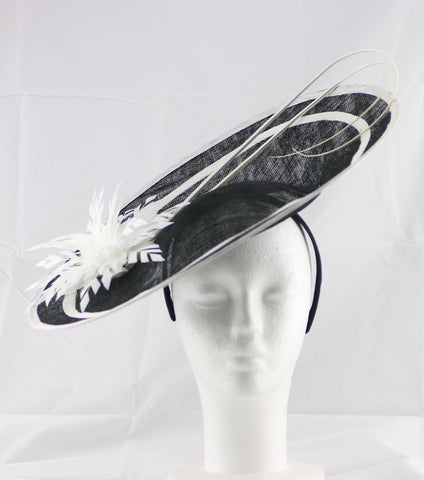 Image of "Laurelle" Black and Ivory White Large Fascinator Hat