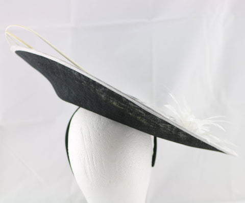 "Laurelle" Black and Ivory White Large Fascinator Hat
