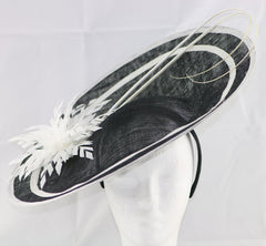 "Laurelle" Black and Ivory White Large Fascinator Hat