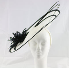 "Laurelle" Black and Ivory White Large Fascinator Hat