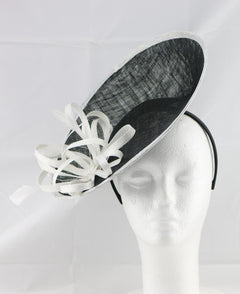 "Samantha" Black and Ivory White Large Fascinator Hat