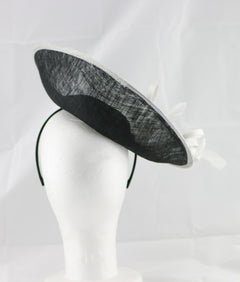 "Samantha" Black and Ivory White Large Fascinator Hat