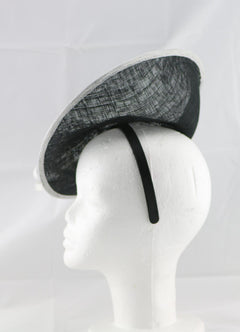 "Samantha" Black and Ivory White Large Fascinator Hat