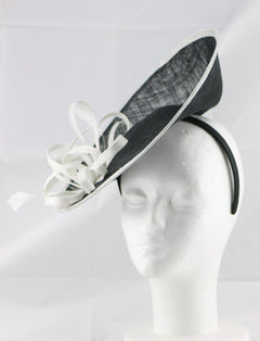 "Samantha" Black and Ivory White Large Fascinator Hat