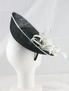 "Samantha" Black and Ivory White Large Fascinator Hat