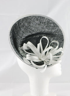 "Samantha" Black and Ivory White Large Fascinator Hat