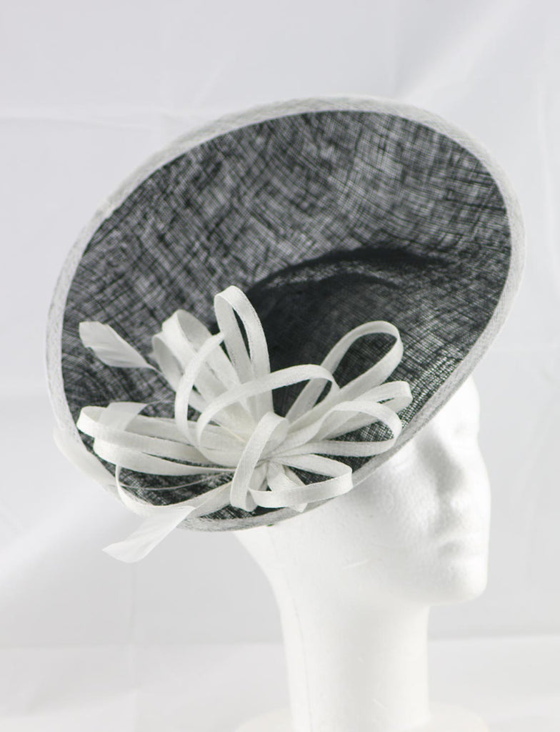 "Samantha" Black and Ivory White Large Fascinator Hat