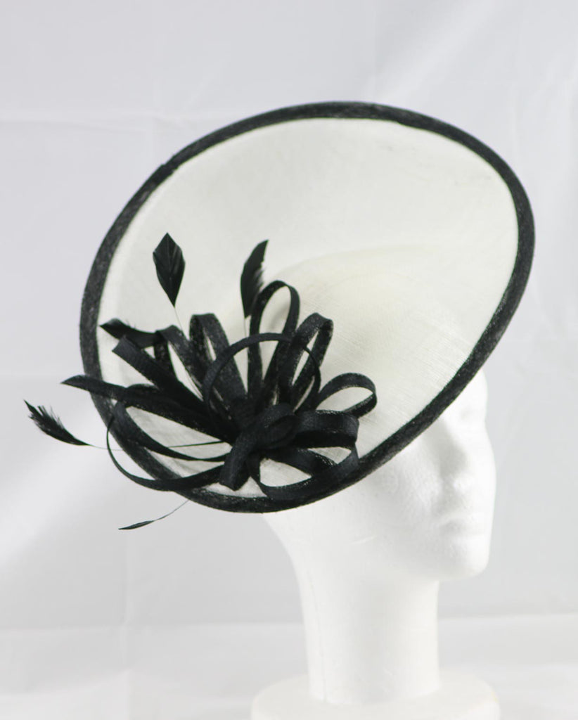 "Samantha" Ivory White and Black Large Fascinator Hat
