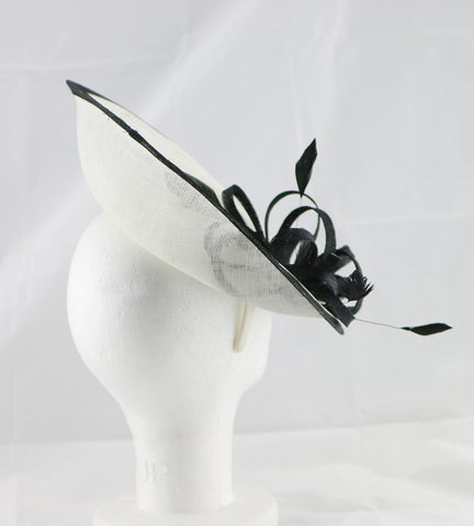 Image of "Samantha" Ivory White and Black Large Fascinator Hat