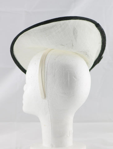 "Samantha" Ivory White and Black Large Fascinator Hat