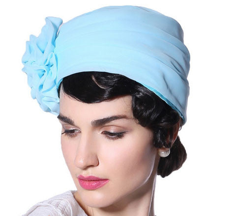 "Stunning Frances" Light Blue Fascinator Chiffon Wrap Hat-Hat-Fascinators Direct Online-Fascinators Australia